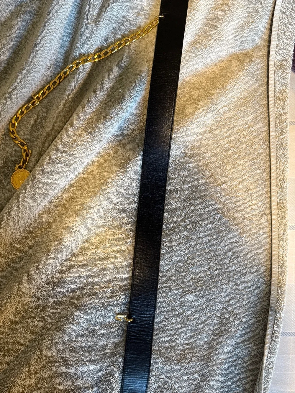 Chanel Vintage drop chain leather belt w/ 24karat plated medallion coin